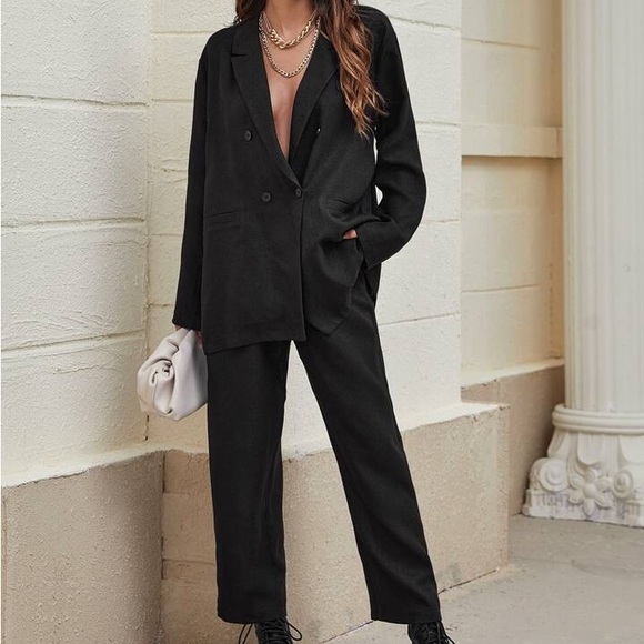 Black linen full length dress pants with pockets - Picture 3 of 6